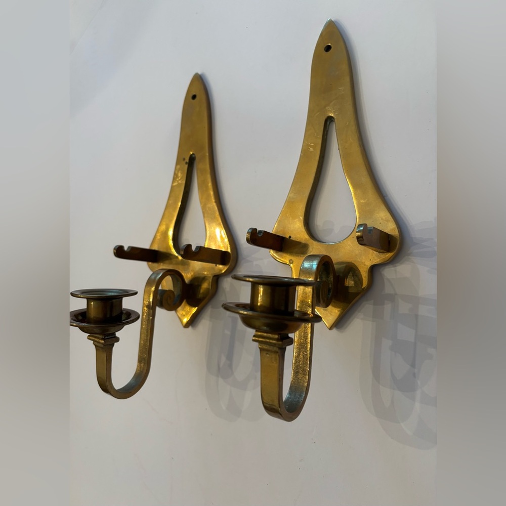 MCM Pair of Solid Brass Candle Sconces